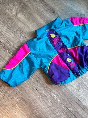Retro Cuties by Judy Colorblock Windbreaker Jacket in Teal, Purple & Hot Pink